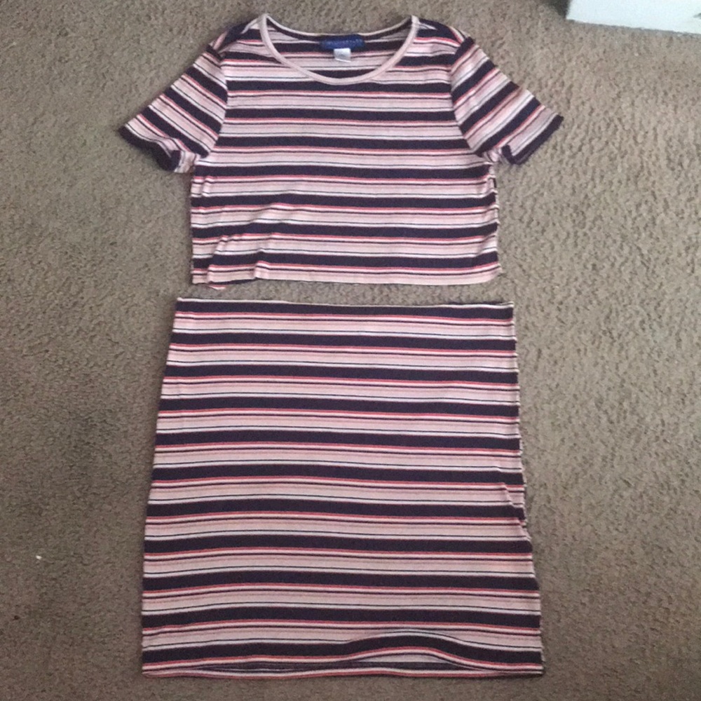 Striped two piece skirt set